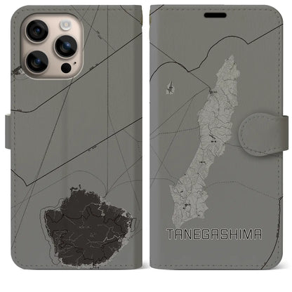 【種子島（鹿児島県）】地図柄iPhoneケース（手帳タイプ）モノトーン・iPhone 16 Plus 用