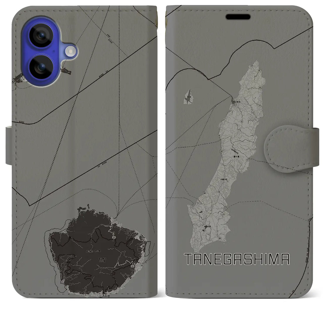 【種子島(鹿児島県)】地図柄iPhoneケース(手帳タイプ)モノトーン・iPhone 16 Pro Max 用