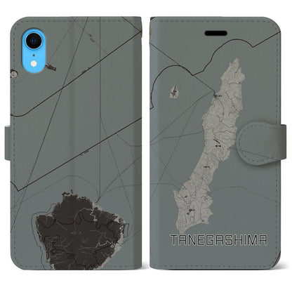 【種子島（鹿児島県）】地図柄iPhoneケース（手帳タイプ）モノトーン・iPhone XR 用