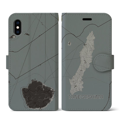 【種子島（鹿児島県）】地図柄iPhoneケース（手帳タイプ）モノトーン・iPhone XS / X 用