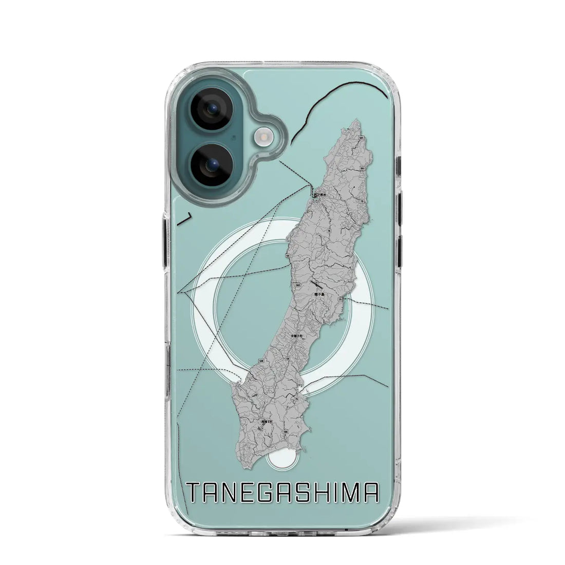 【種子島（鹿児島県）】地図柄iPhoneケース（MagSafeタイプ）モノトーン・iPhone 16 Pro 用