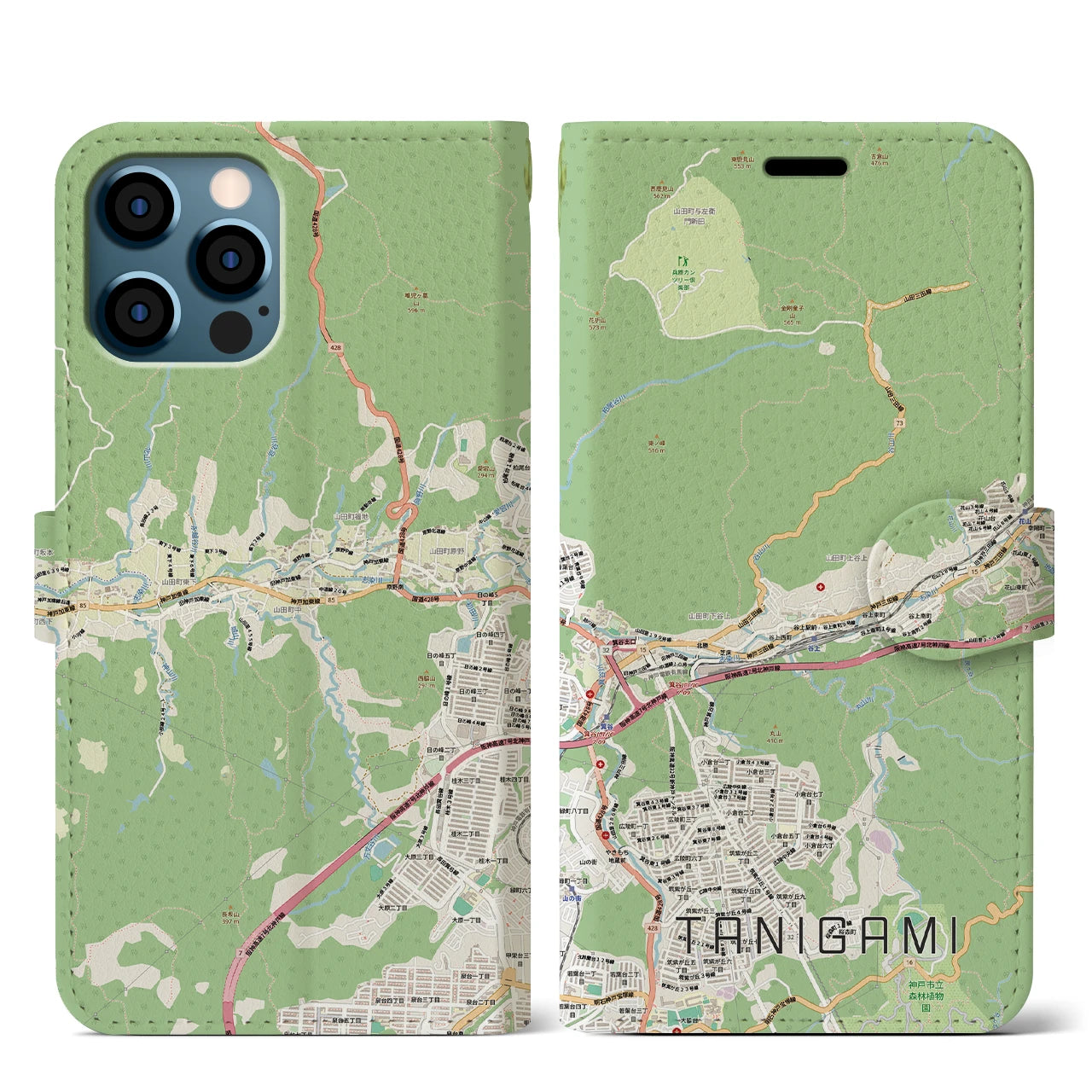 【谷上（兵庫県）】地図柄iPhoneケース（手帳タイプ）