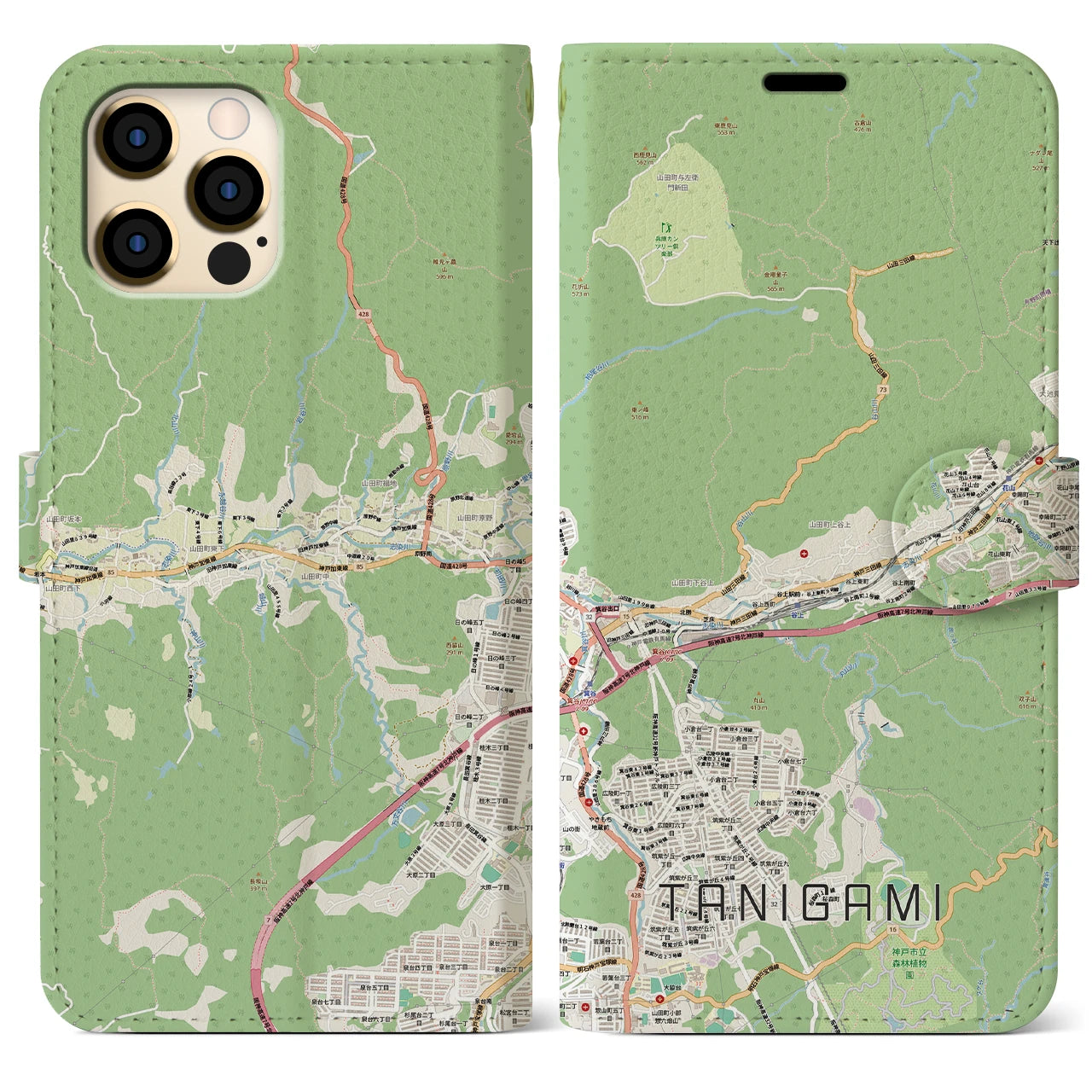【谷上（兵庫県）】地図柄iPhoneケース（手帳タイプ）