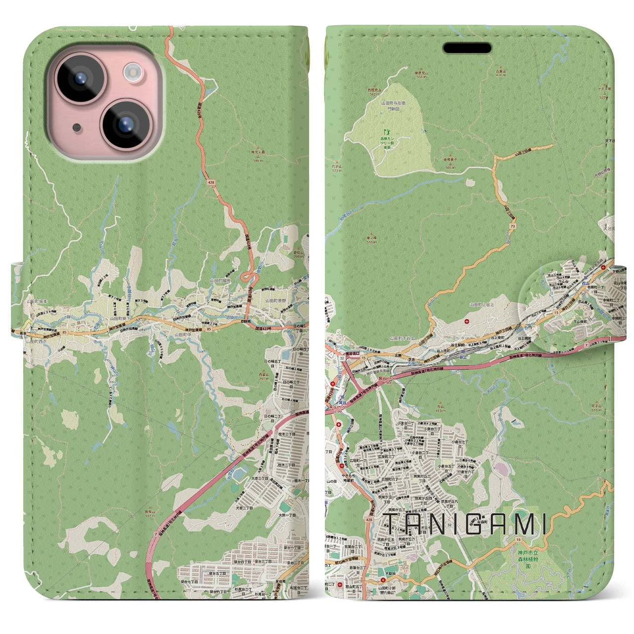 【谷上（兵庫県）】地図柄iPhoneケース（手帳タイプ）