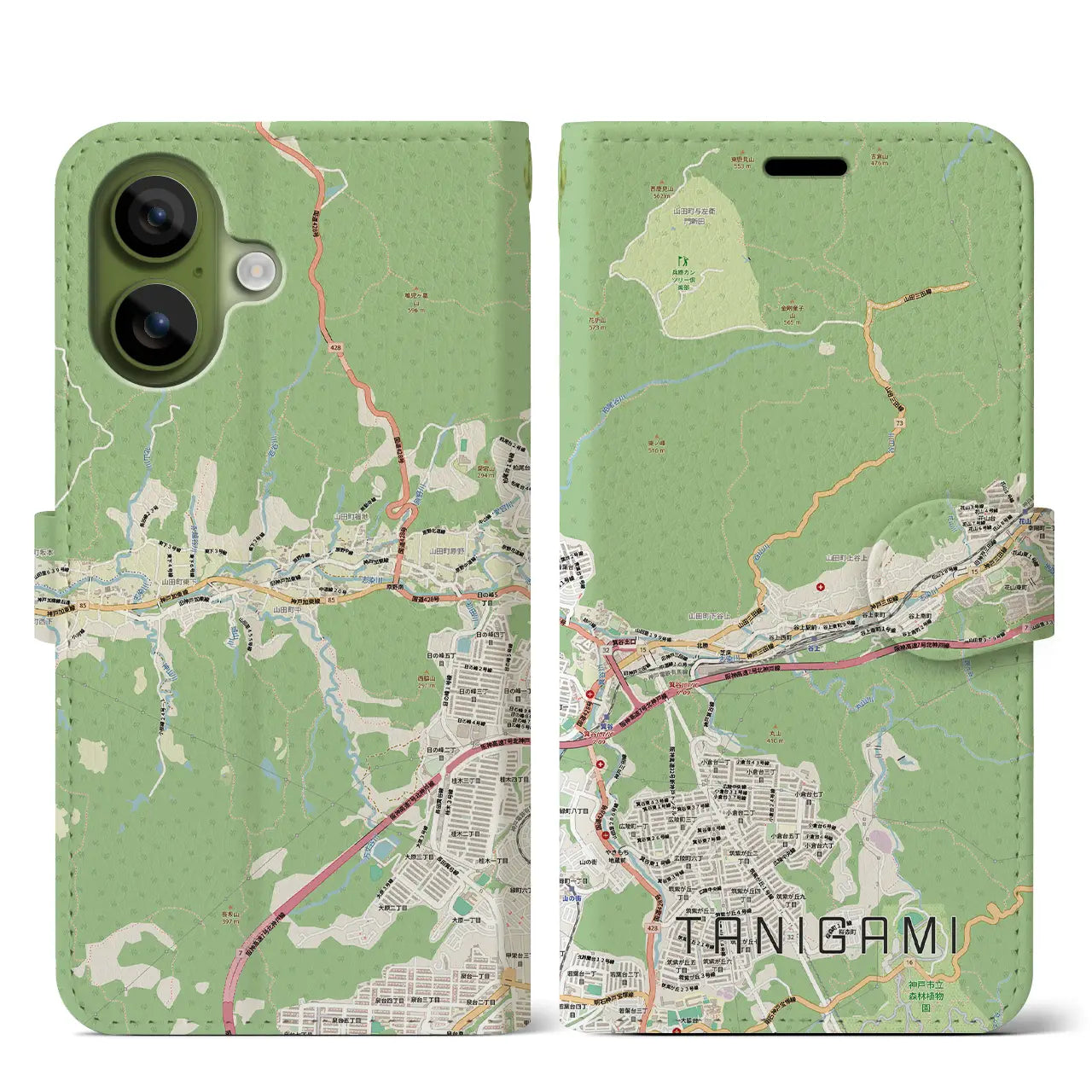 【谷上（兵庫県）】地図柄iPhoneケース（手帳タイプ）ナチュラル・iPhone 17 Pro Max 用