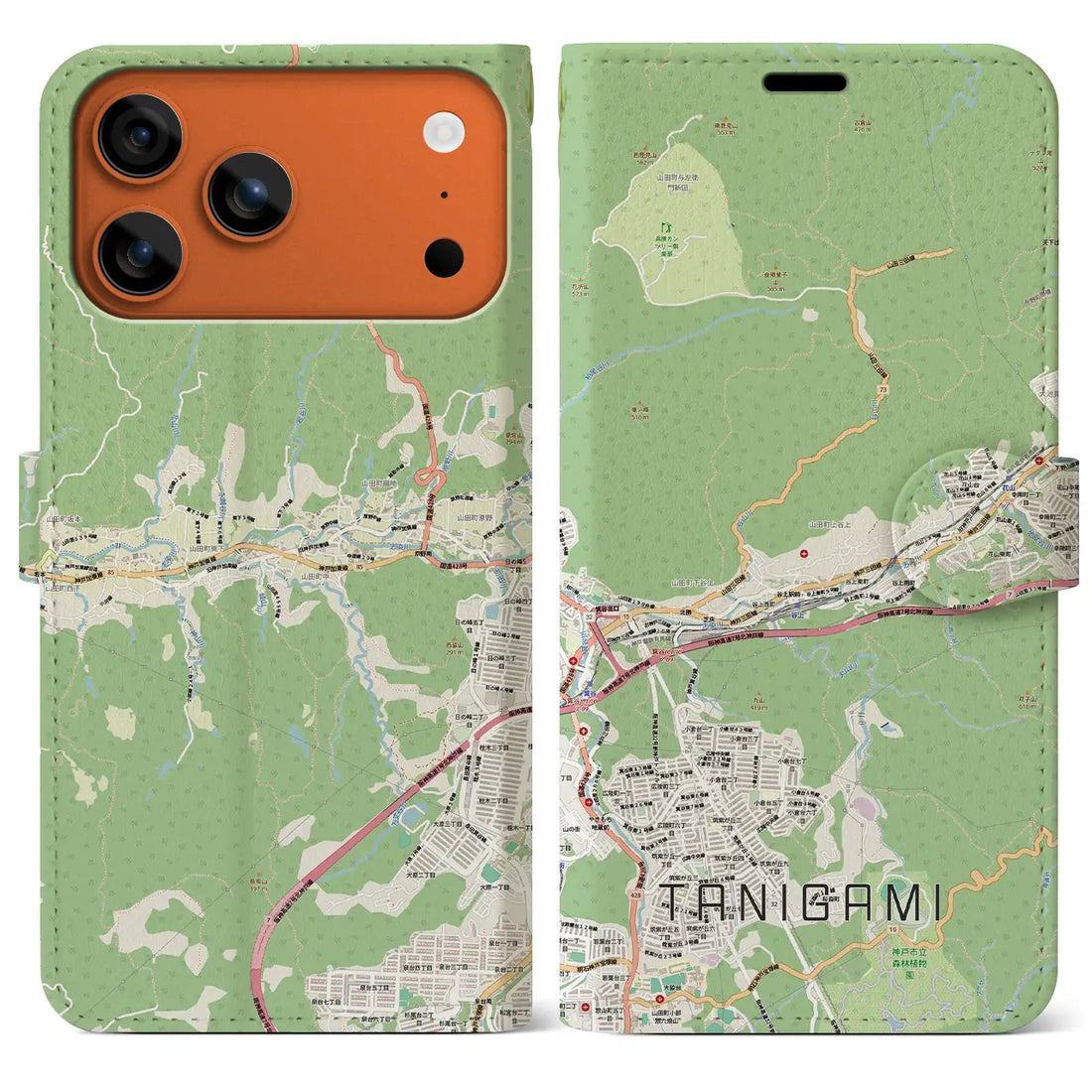 【谷上（兵庫県）】地図柄iPhoneケース（手帳タイプ）モノトーン・iPhone 17 Pro Max 用