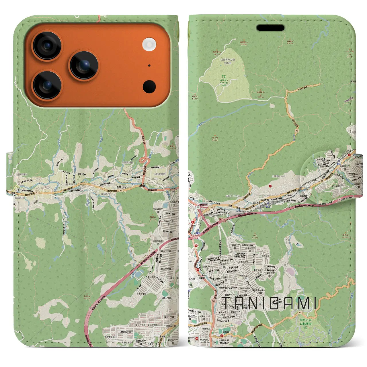 【谷上（兵庫県）】地図柄iPhoneケース（手帳タイプ）モノトーン・iPhone 17 Pro Max 用