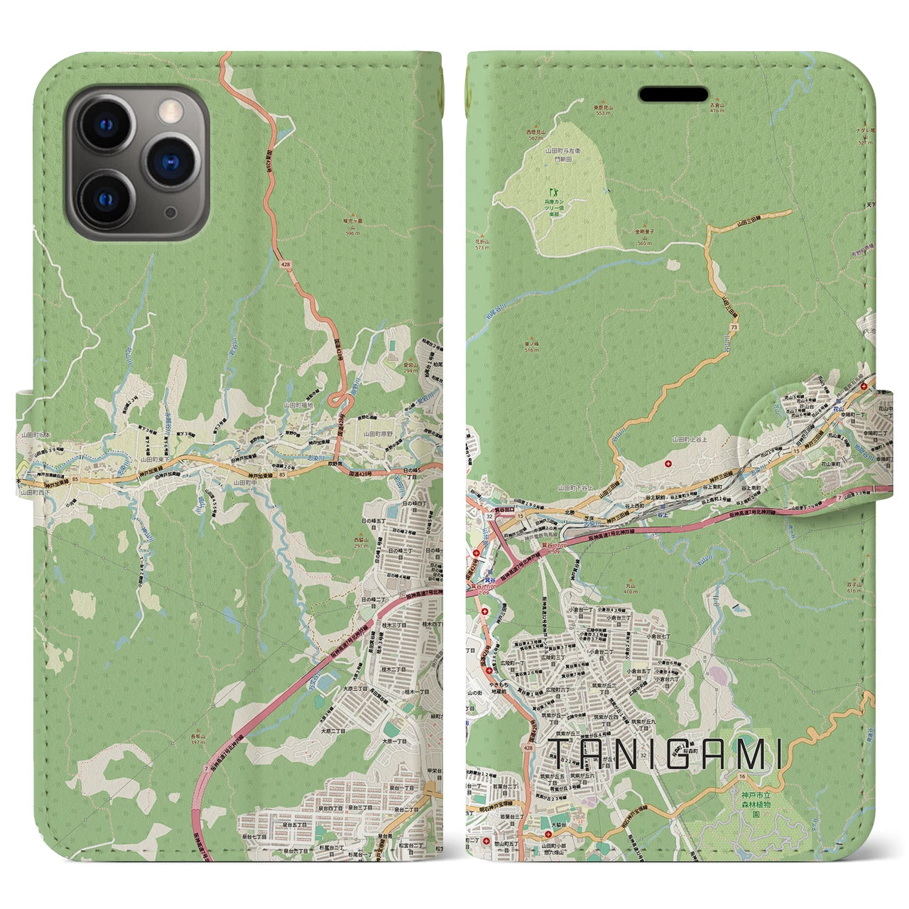 【谷上（兵庫県）】地図柄iPhoneケース（手帳タイプ）