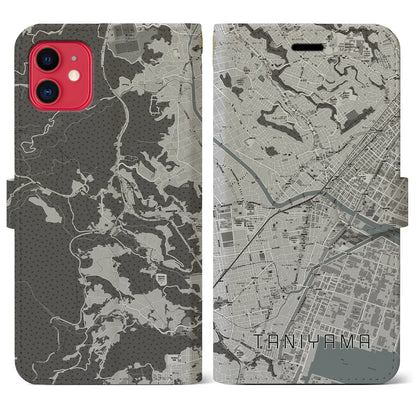 【谷山（鹿児島県）】地図柄iPhoneケース（手帳タイプ）モノトーン・iPhone 11 用