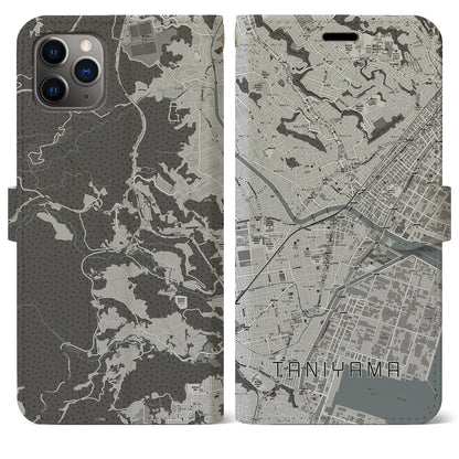 【谷山（鹿児島県）】地図柄iPhoneケース（手帳タイプ）モノトーン・iPhone 11 Pro Max 用