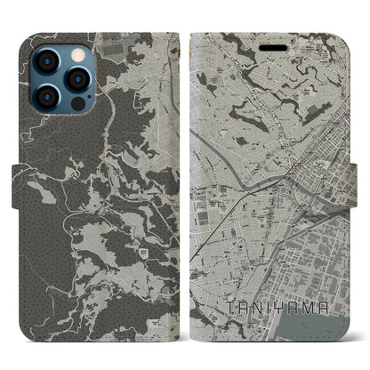【谷山（鹿児島県）】地図柄iPhoneケース（手帳タイプ）モノトーン・iPhone 12 / 12 Pro 用