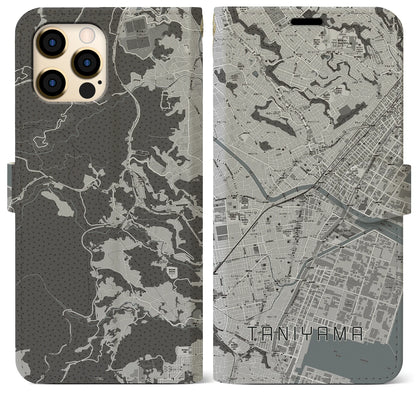 【谷山（鹿児島県）】地図柄iPhoneケース（手帳タイプ）モノトーン・iPhone 12 Pro Max 用