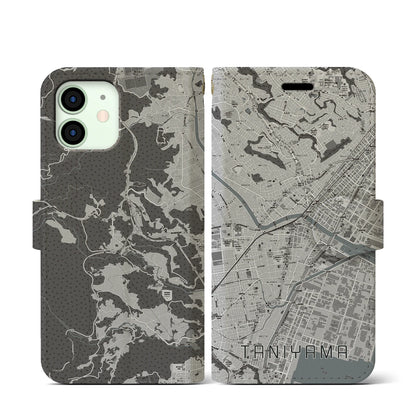 【谷山（鹿児島県）】地図柄iPhoneケース（手帳タイプ）モノトーン・iPhone 12 mini 用