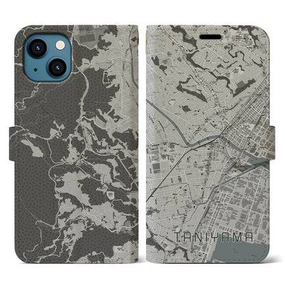 【谷山（鹿児島県）】地図柄iPhoneケース（手帳タイプ）モノトーン・iPhone 13 用