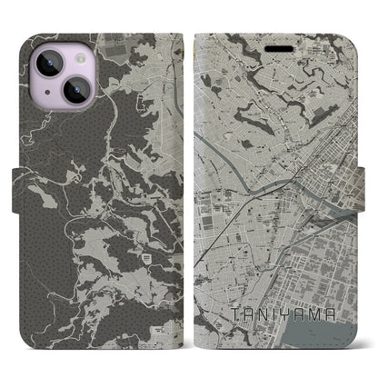 【谷山（鹿児島県）】地図柄iPhoneケース（手帳タイプ）モノトーン・iPhone 14 用