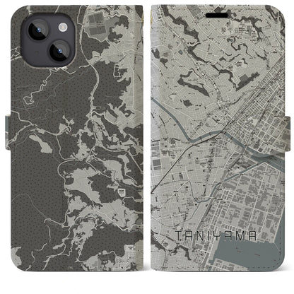 【谷山（鹿児島県）】地図柄iPhoneケース（手帳タイプ）モノトーン・iPhone 14 Plus 用