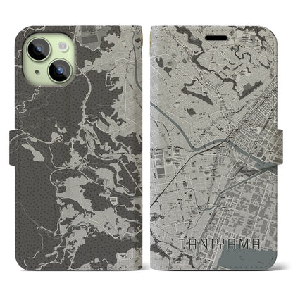 【谷山（鹿児島県）】地図柄iPhoneケース（手帳タイプ）モノトーン・iPhone 15 用