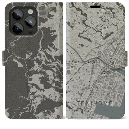 【谷山（鹿児島県）】地図柄iPhoneケース（手帳タイプ）モノトーン・iPhone 15 Pro Max 用