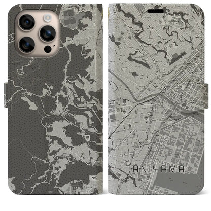 【谷山（鹿児島県）】地図柄iPhoneケース（手帳タイプ）モノトーン・iPhone 16 Plus 用