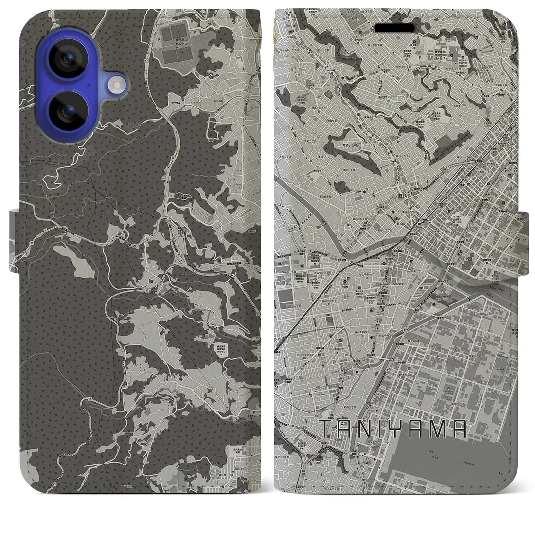 【谷山(鹿児島県)】地図柄iPhoneケース(手帳タイプ)モノトーン・iPhone 16 Pro Max 用