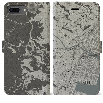 【谷山（鹿児島県）】地図柄iPhoneケース（手帳タイプ）モノトーン・iPhone 8Plus /7Plus / 6sPlus / 6Plus 用