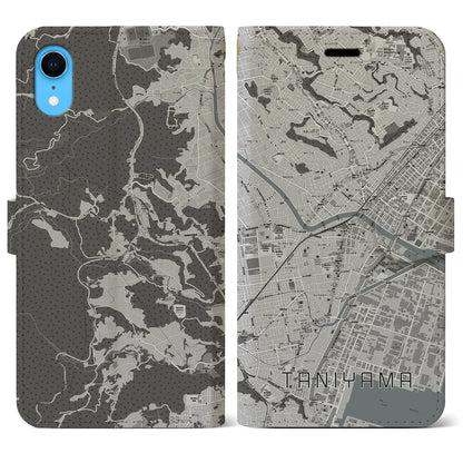 【谷山（鹿児島県）】地図柄iPhoneケース（手帳タイプ）モノトーン・iPhone XR 用