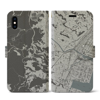 【谷山（鹿児島県）】地図柄iPhoneケース（手帳タイプ）モノトーン・iPhone XS / X 用