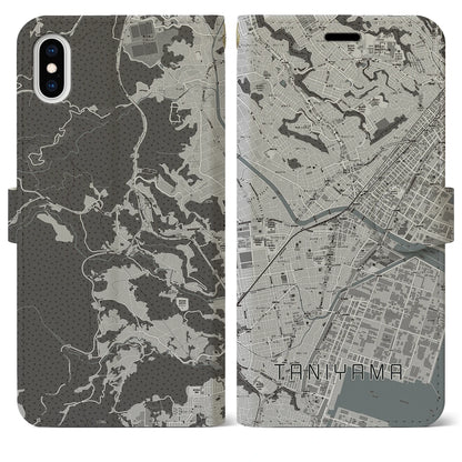 【谷山（鹿児島県）】地図柄iPhoneケース（手帳タイプ）モノトーン・iPhone XS Max 用