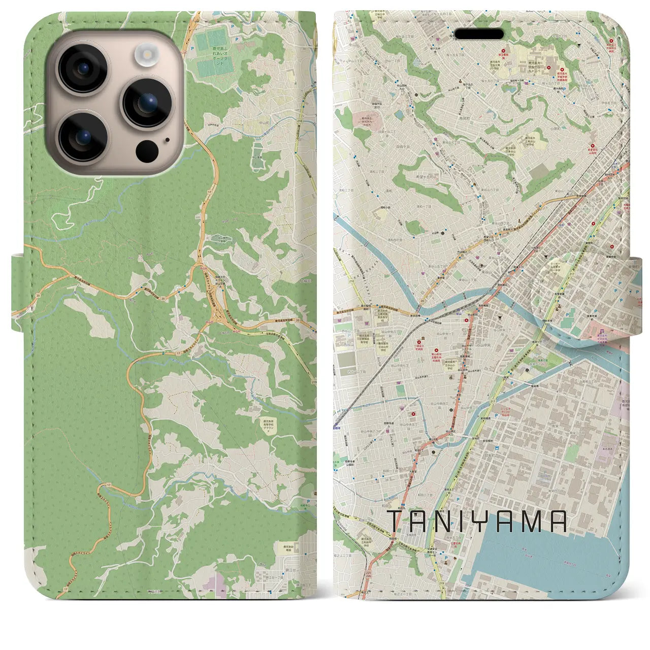 【谷山（鹿児島県）】地図柄iPhoneケース（手帳タイプ）ナチュラル・iPhone 16 Plus 用