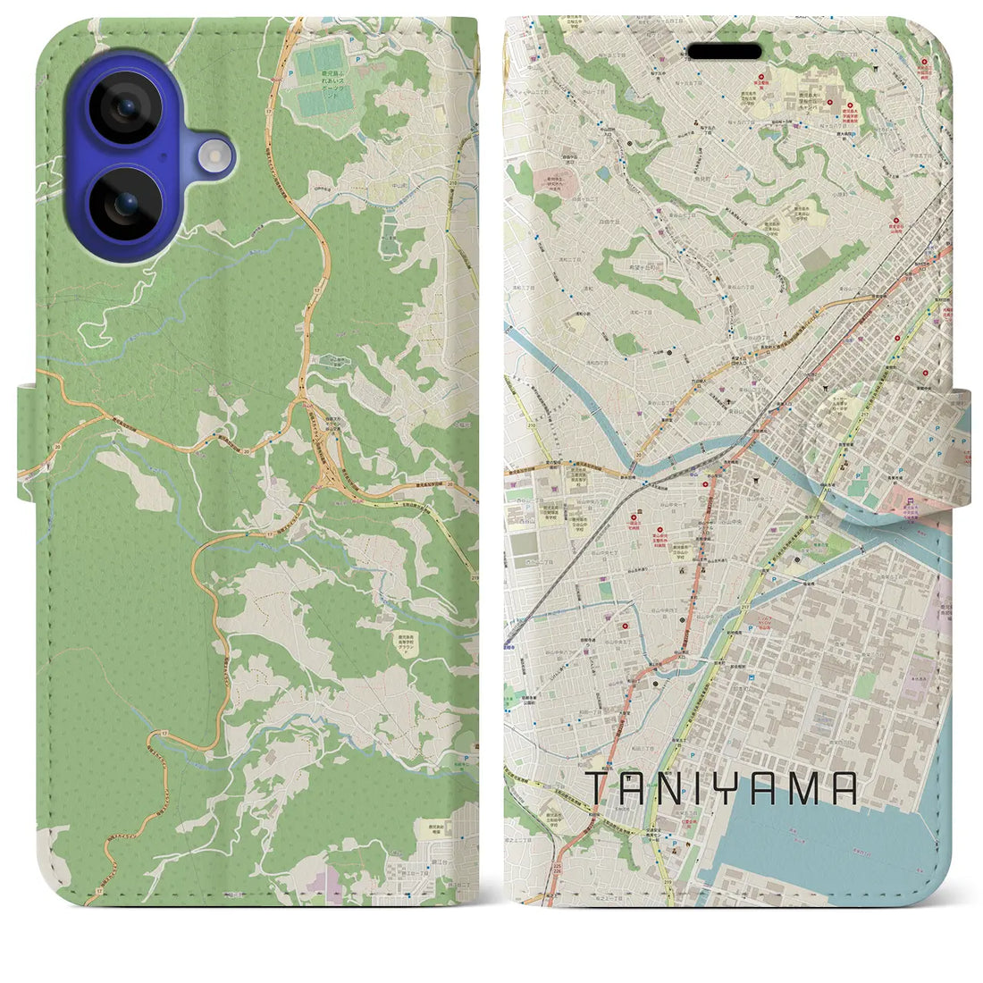 【谷山（鹿児島県）】地図柄iPhoneケース（手帳タイプ）ナチュラル・iPhone 16 Pro Max 用