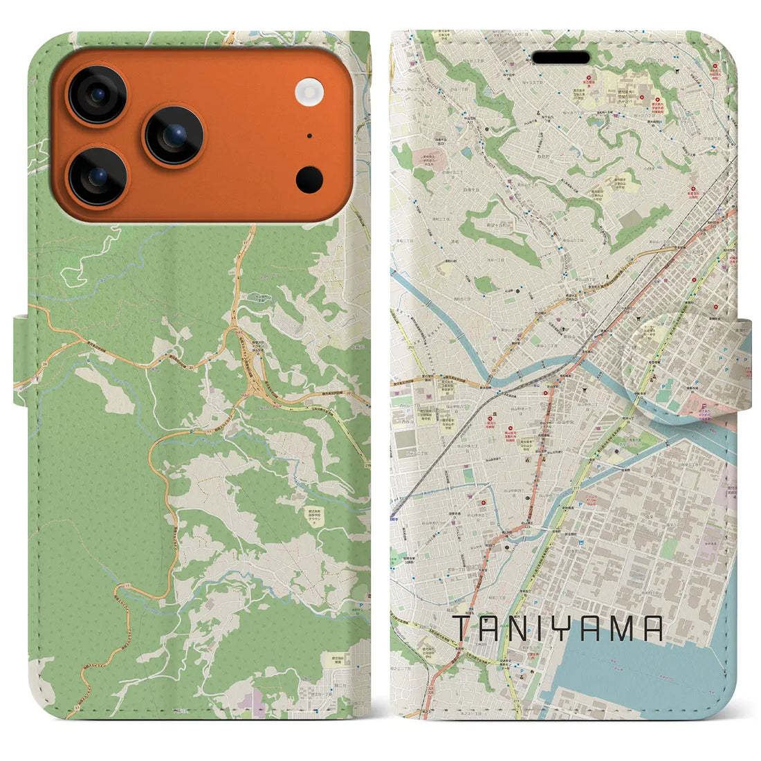 【谷山（鹿児島県）】地図柄iPhoneケース（手帳タイプ）ナチュラル・iPhone 17 Pro Max 用