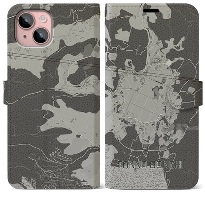 【丹那盆地（静岡県）】地図柄iPhoneケース（手帳タイプ）モノトーン・iPhone 15 Plus 用