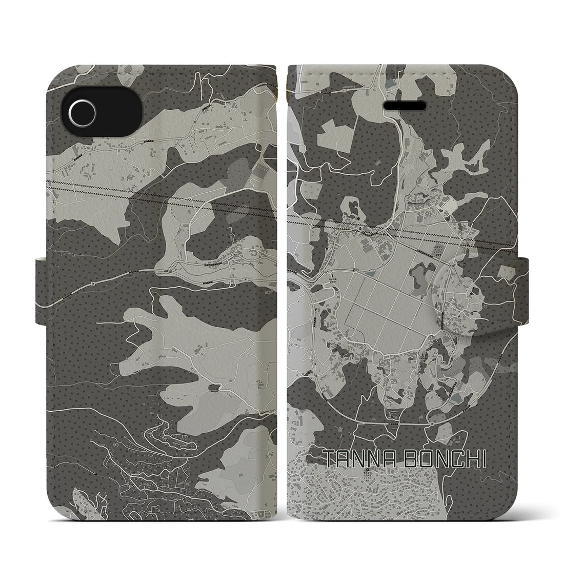 【丹那盆地(静岡県)】地図柄iPhoneケース(手帳タイプ)モノトーン・iPhone SE(第3 / 第2世代) / 8 / 7 / 6s / 6 用