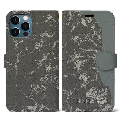 【田野畑（岩手県）】地図柄iPhoneケース（手帳タイプ）モノトーン・iPhone 12 / 12 Pro 用