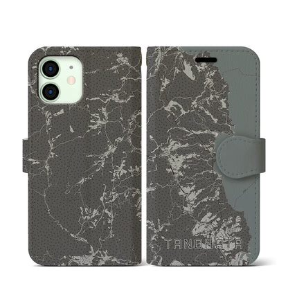 【田野畑（岩手県）】地図柄iPhoneケース（手帳タイプ）モノトーン・iPhone 12 mini 用