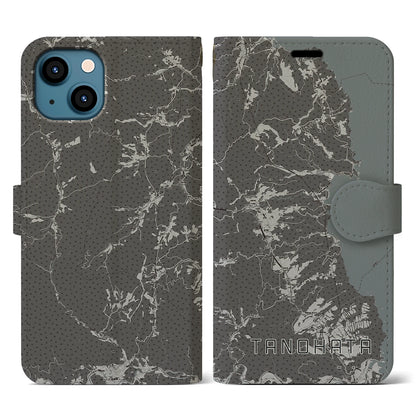【田野畑（岩手県）】地図柄iPhoneケース（手帳タイプ）モノトーン・iPhone 13 用