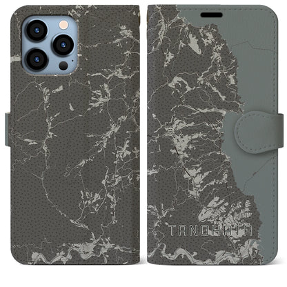 【田野畑（岩手県）】地図柄iPhoneケース（手帳タイプ）モノトーン・iPhone 13 Pro Max 用