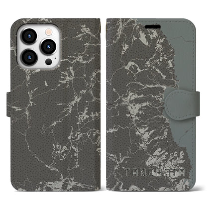 【田野畑（岩手県）】地図柄iPhoneケース（手帳タイプ）モノトーン・iPhone 13 Pro 用