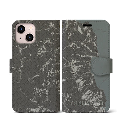【田野畑（岩手県）】地図柄iPhoneケース（手帳タイプ）モノトーン・iPhone 13 mini 用