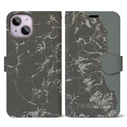 【田野畑（岩手県）】地図柄iPhoneケース（手帳タイプ）モノトーン・iPhone 14 用