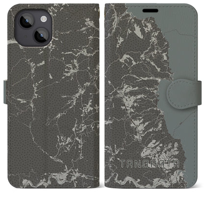 【田野畑（岩手県）】地図柄iPhoneケース（手帳タイプ）モノトーン・iPhone 14 Plus 用