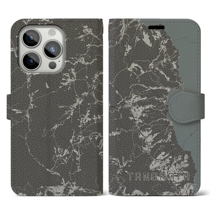 【田野畑（岩手県）】地図柄iPhoneケース（手帳タイプ）モノトーン・iPhone 15 Pro 用