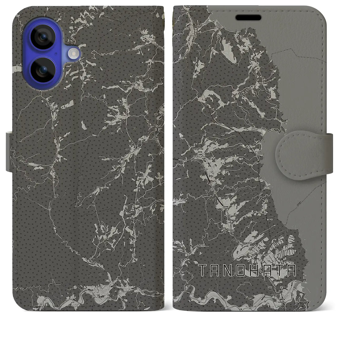 【田野畑(岩手県)】地図柄iPhoneケース(手帳タイプ)モノトーン・iPhone 16 Pro Max 用