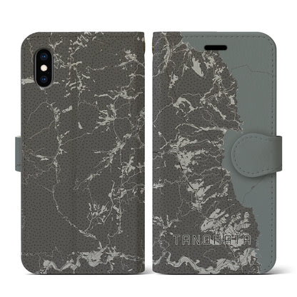 【田野畑（岩手県）】地図柄iPhoneケース（手帳タイプ）モノトーン・iPhone XS / X 用