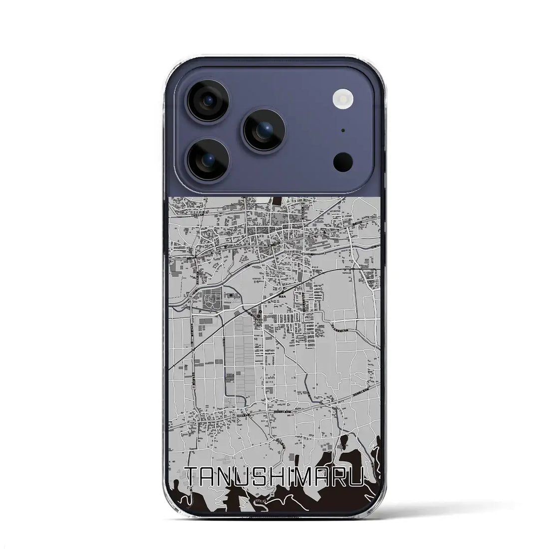 【田主丸(福岡県)】地図柄iPhoneケース(クリアタイプ)モノトーン・iPhone 17 Pro Max 用