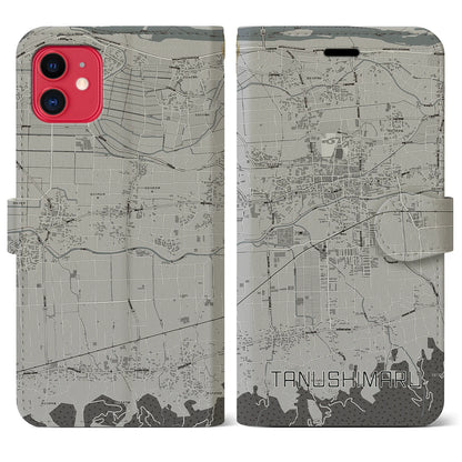 【田主丸（福岡県）】地図柄iPhoneケース（手帳タイプ）モノトーン・iPhone 11 用