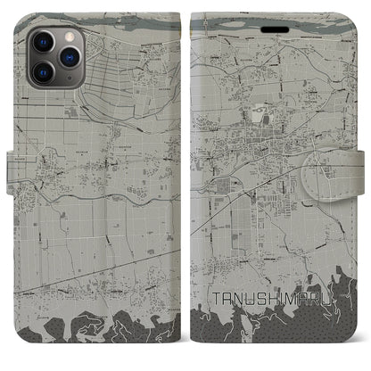 【田主丸（福岡県）】地図柄iPhoneケース（手帳タイプ）モノトーン・iPhone 11 Pro Max 用