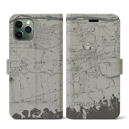 【田主丸（福岡県）】地図柄iPhoneケース（手帳タイプ）モノトーン・iPhone 11 Pro 用