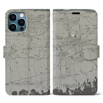 【田主丸（福岡県）】地図柄iPhoneケース（手帳タイプ）モノトーン・iPhone 12 / 12 Pro 用