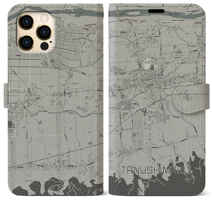 【田主丸（福岡県）】地図柄iPhoneケース（手帳タイプ）モノトーン・iPhone 12 Pro Max 用